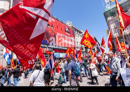 Pro Communist Party and Cuban demonstration in Puerta del Sol, Madrid, Spain Stock Photo