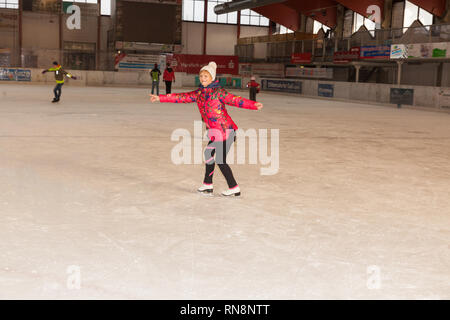 jonsdorf germany - january 31, 2019: Christine Stueber-Errath, the figure skating world champion from 1974 spends an afternoon on the rink in jonsdorf Stock Photo