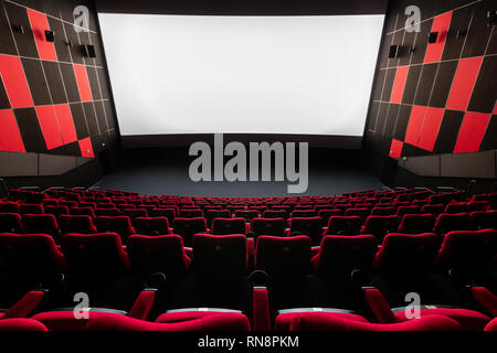 Download Cinema hall with auditorium watching movie on blank screen mockup. Empty monitor in film theater ...