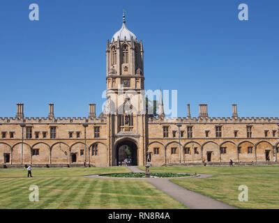 OXFORD - SEPTEMBER 2016:  Christ Church College, view of Tom Quad with the bell tower designed by Christopher Wren, Stock Photo