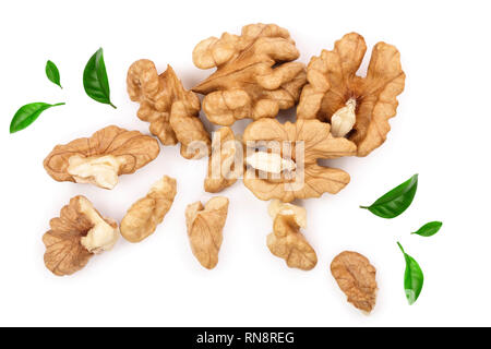 peelled Walnuts isolated on white background. Top view. Flat lay Stock Photo