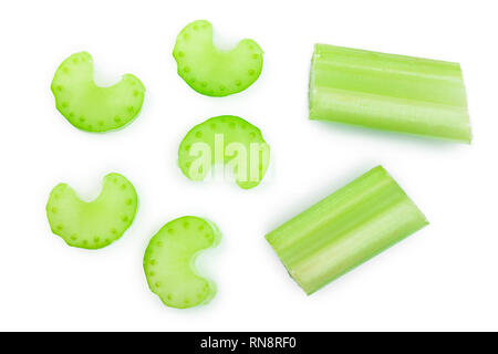 fresh celery isolated on white background.Top view. Flat lay Stock Photo