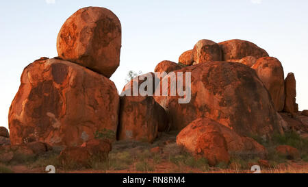 close up shot of the devil's marbles in australia's northern territory at dusk Stock Photo