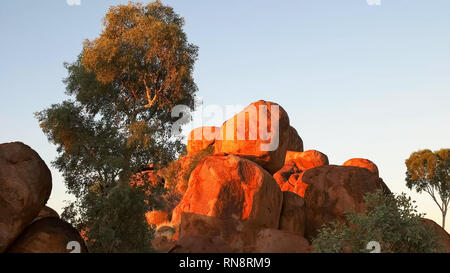 close up of the devil's marbles in the northern territory at sunset Stock Photo