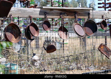 Hanging Frying pans Stock Photo