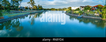 Aerial panorama of Reedy Creek and walking trail in Varsity Lakes, Gold Coast, Queensland, Australia Stock Photo