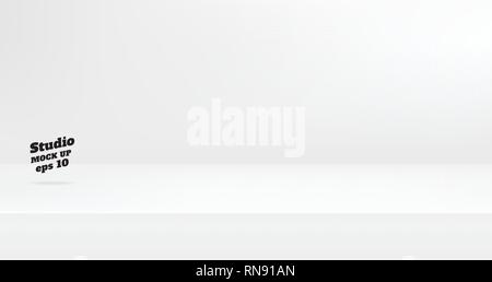 Vector,Empty white color studio table room background ,product display with copy space for display of content design.Banner for advertise product on w Stock Vector