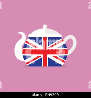 Ceramic teapot with flag of Great Britain. Flat style vector illustration. Stock Vector