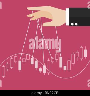 Hand is controlling stock candle stick graph. Business concept Stock Vector