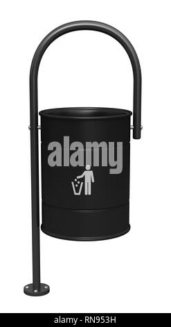 3d render of black dustbin isolated over white background Stock Photo