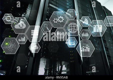 Technology infrastructure cloud technology and communication servers room Stock Photo
