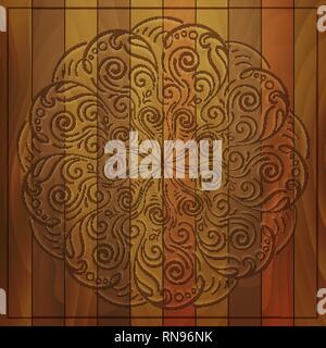 Round lace pattern on wooden background Stock Vector