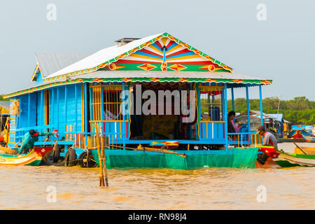 LAKE TONLE SAP, COMBODIA - Floating houses in floating Village at Tonle Sap Lake the largest freshwater lake in Southeast Asia in Unesco Stock Photo