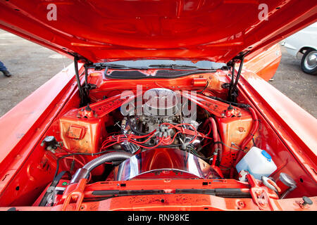 Chromed Engine in American Muscle Car Stock Photo