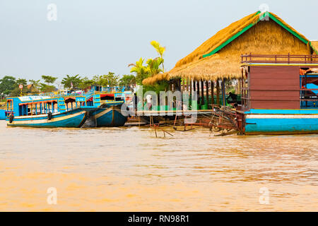 LAKE TONLE SAP, COMBODIA - Floating houses in floating Village at Tonle Sap Lake the largest freshwater lake in Southeast Asia in Unesco Stock Photo