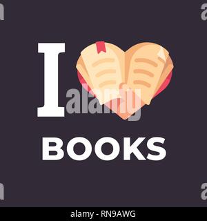 I love books flat illustration. Hand holding a book in the shape of a heart. Stock Vector