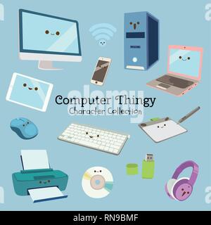 cute character set of computer Stock Vector