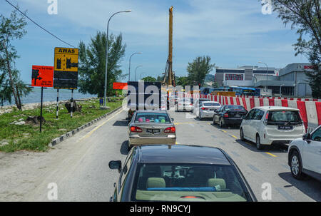Penang, Malaysia - Aug 21, 2014. Traffic jam on the highway in Penang, Malaysia. Penang is the top destination within Malaysia for foreign investors. Stock Photo