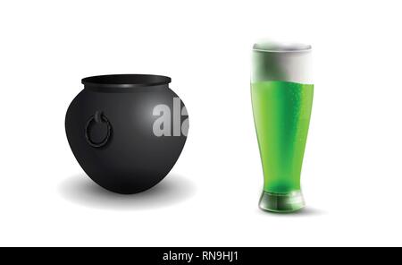 Witches cauldron with potion isolated on white background Stock Vector