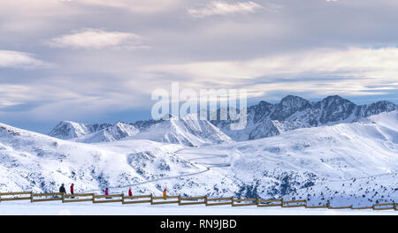 Picture of snowy Pyreenes mountain landscape in ski resort of El Tarte, Andorra.