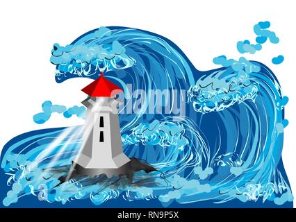 lighthouse in the high sea Stock Vector