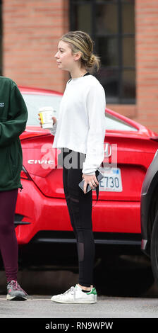 Genevieve 'G' Hannelius gets a hot drink and chats with friends after a workout  Featuring: G Hannelius Where: Los Angeles, California, United States When: 18 Jan 2019 Credit: WENN.com Stock Photo