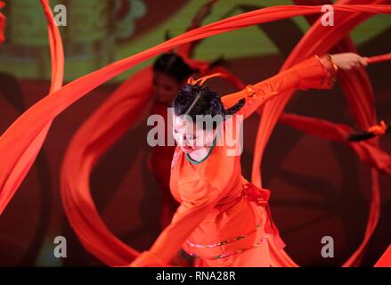New York, USA. 27th Jan, 2019. Dancers perform during the 'We Are Together' fundraising event to celebrate Chinese Lunar New Year in Cupertino, California, the United States, Jan. 27, 2019. With China in festive mood, cultural activities are being held across the United States. Dragon and lion dances, Peking Opera performances, concerts, fireworks and light shows. a flurry of events in the United States helped people understand the most important festival of China. Credit: Wu Xiaoling/Xinhua/Alamy Live News Stock Photo