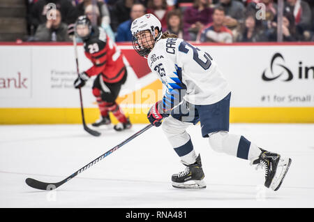 Detroit, Michigan, USA. 17th Feb, 2019. USA Forward ALEX CARPENTER #25 moves the puck during the 2019 Rivalry Series at Little Caesars Arena. Team Canada won 2-0. Credit: Scott Hasse/ZUMA Wire/Alamy Live News Stock Photo