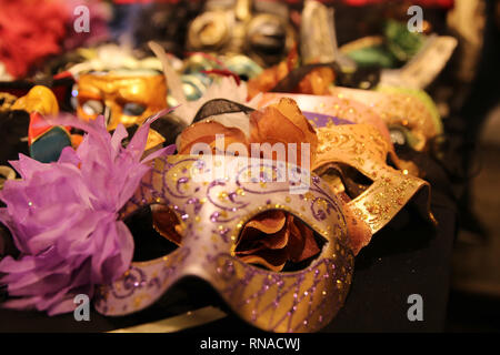 Venice, Italy. 16th Feb, 2019. Masks are seen at a workshop in Venice, Italy, Feb. 16, 2019. The masks on the Venice Carnival, scheduled from Feb. 16 until March 5, attracted lots of visitors. Credit: Huang Wanqing/Xinhua/Alamy Live News Stock Photo