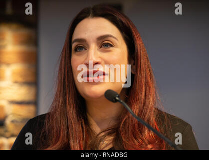 London, UK. 18th Feb, 2019. Luciana Berger speaks. Seven Labour MPs resign to form a new Party called The Independent Group. The seven are Chukka Umunna, Chris Leslie, Mike Gapes, Ann Coffey, Gavin Shuker, Luciana Berger and Angela Smith. The Launch of the new party was announced today-February 18th, at County Hall, London. They have formed their own independent party. Credit: Tommy London/Alamy Live News Stock Photo