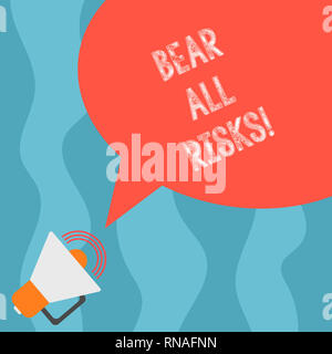 Conceptual hand writing showing Bear All Risks. Business photo text Be aware of all things that can go wrong Financial protection Megaphone with Sound Stock Photo