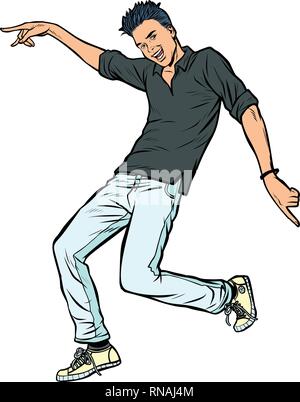 modern young man dancing. Pop art retro vector illustration vintage kitsch Stock Vector