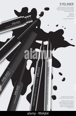 Cosmetic Eyeliner with Packaging Poster Design Vector Illustration Stock Vector