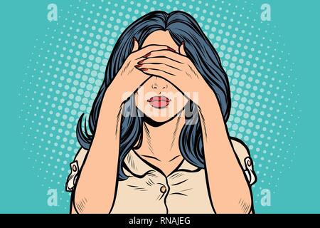 woman covered her eyes. Pop art retro vector illustration vintage kitsch Stock Vector