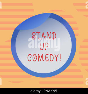 Word writing text Stand Up Comedy. Business concept for Comedian performing speaking in front of live audience Bottle Packaging Blank Lid Carton Conta Stock Photo