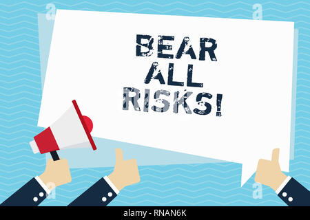 Conceptual hand writing showing Bear All Risks. Business photo text Be aware of all things that can go wrong Financial protection Stock Photo