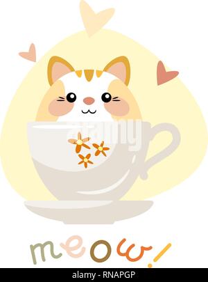 Cute kitten sitting in a cup. Vector illustration. Eps 10 Stock Vector