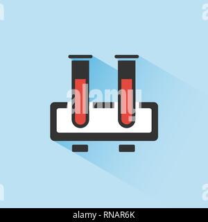 Medical test tubes icon with blood on a blue background. Vector illustration Stock Vector