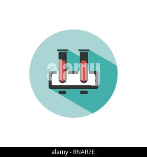 Medical test tubes icon with blood on a green circle. Flat vector illustration Stock Vector