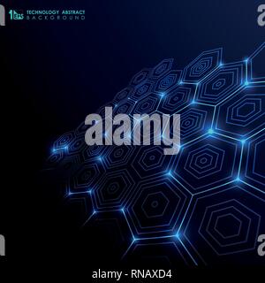 Abstract futuristic technology gradient blue hexagon pattern background. You can use for ad, poster, artwork, report, cover. vector eps10 Stock Vector