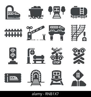 Train and railways icon set. intercity, international, freight trains. Vector illustrations Stock Vector