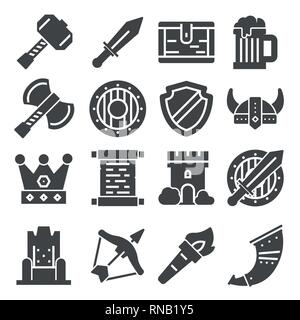 Simple Set of Medieval Related Vector Icons. Contains such Icons as Knight, Castle, Crown Stock Vector