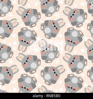 Cute seamless pattern with bunnies in kawaii style Stock Photo