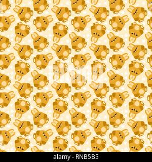 Cute yellow seamless pattern with bunnies in kawaii style Stock Photo