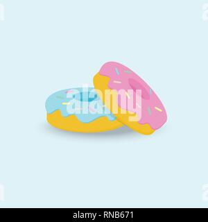 Vector illustration Blue and pink Sweet Donuts on blue background. Fast food. Junk food. Stock Vector