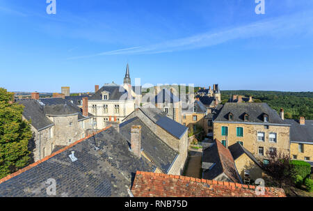 France, Mayenne, Sainte Suzanne, labelled Les Plus Beaux Villages de France (The Most Beautiful Villages of France), point of view on the medieval cit Stock Photo