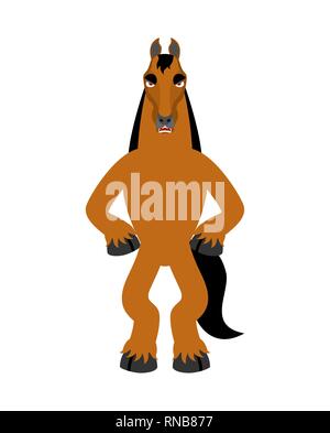 Horse angry. Steed evil emotions. hoss aggressive. Vector illustration Stock Vector