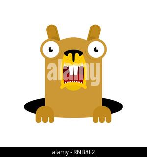 Groundhog Day. Marmot from hole. woodchuck in burrow Stock Vector
