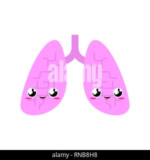 Lungs Cute. funny internal organ cartoon style. Human anatomy kids character. Childrens style Stock Vector