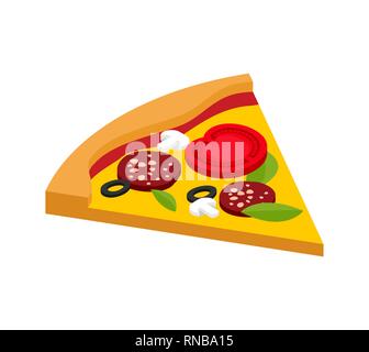 Slice of pizza isometric style isolated. Fast food vector illustration Stock Vector